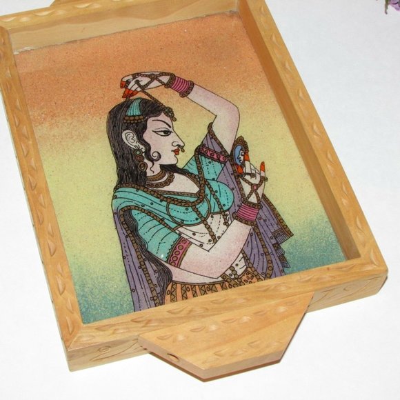 Small Tray Boho Style Real Crushed Gemstones Hand Crafted Decor - Picture 2 of 7